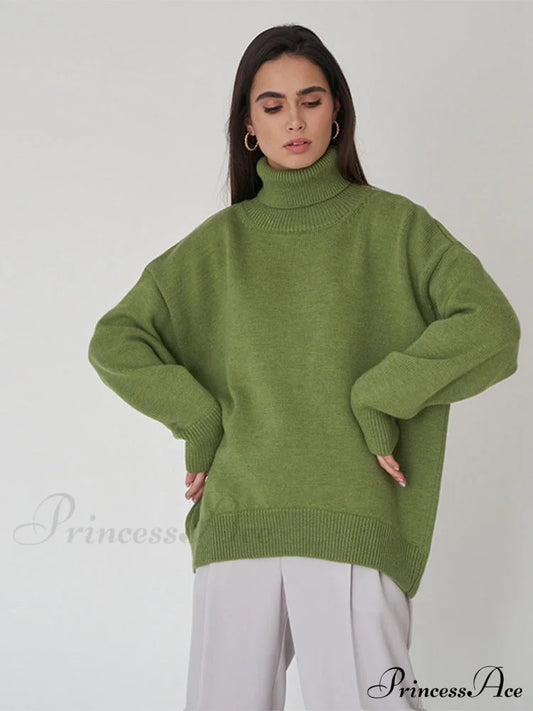 Oversized Casual Turtleneck Solid Color Pollover Sweater