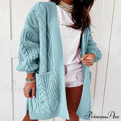 Oversized Lantern Sleeve Knitted Sweater Warm Long Cardigan