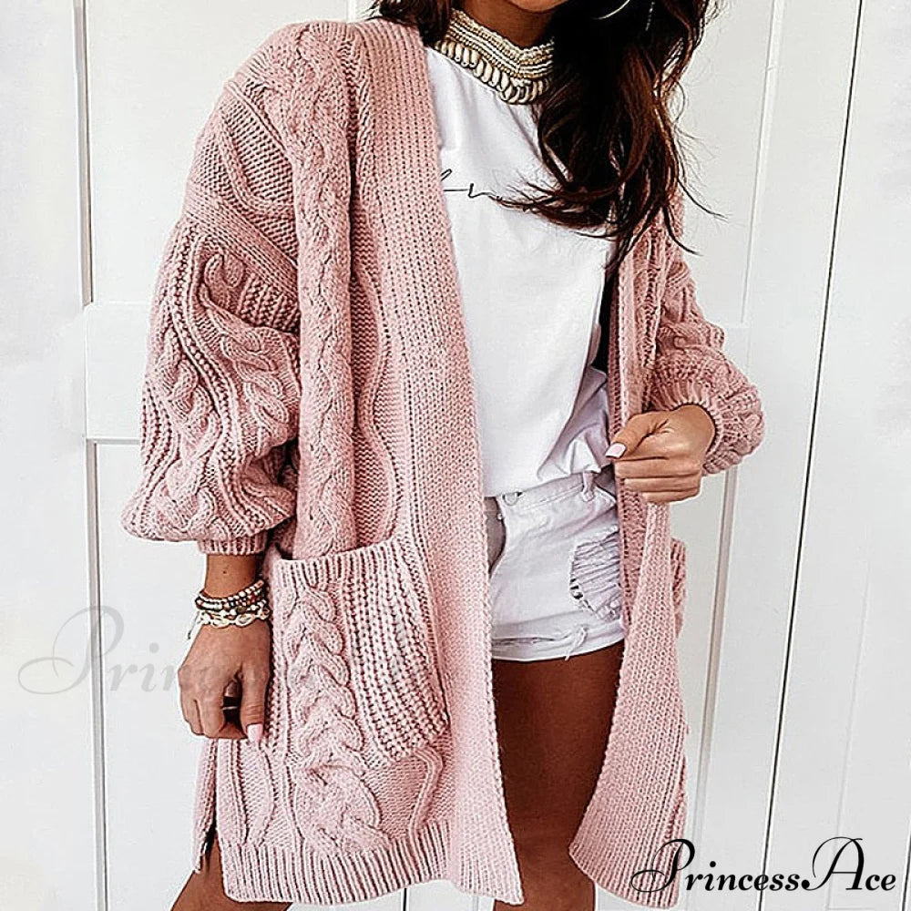 Oversized Lantern Sleeve Knitted Sweater Warm Long Cardigan