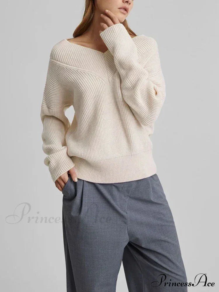 Oversized Loose Long Sleeve Solid Green Fashion Knitted Christmas Sweater Beige / S Sweaters-L