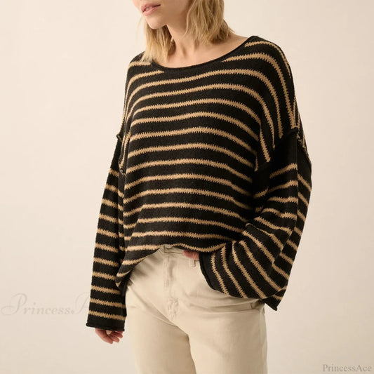 Oversized Striped V-Neck Color Block Knit Sweater Knit Top Zebra-stripe2 / S knittop-250126