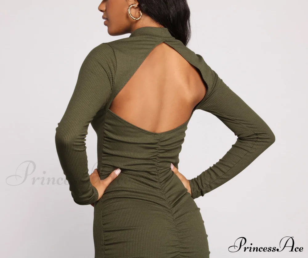 Own Knit Stylish Ruched Mini Dress Casual Dresses