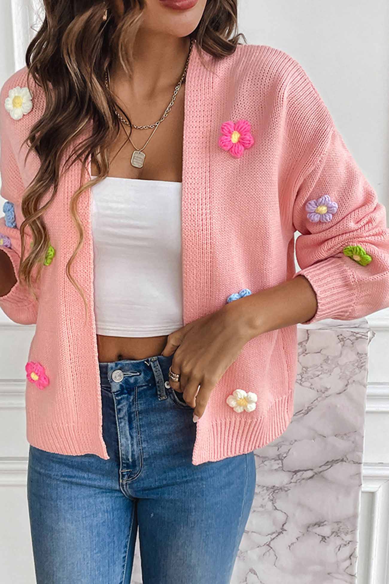 Floral Knitted Long Sleeve Cardigan