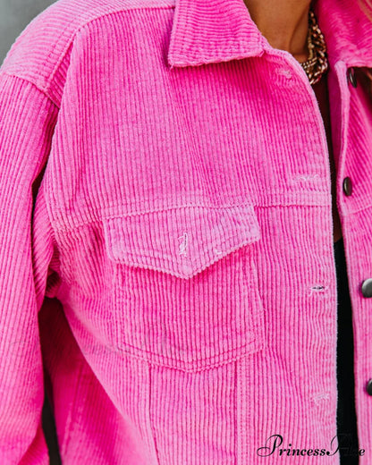 Paddington Distressed Cotton Corduroy Jacket - Pink Coats-L