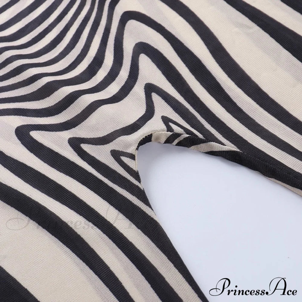 Pants Suit Sexy Costume Zebra Co-Ord Striped Tracksuit For Mesh + Set 2 T-Shirt Piece Long Autumn