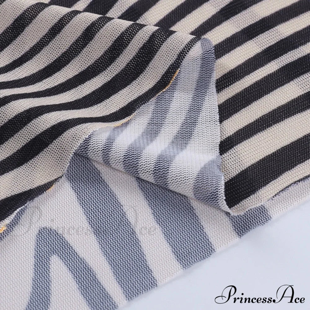 Pants Suit Sexy Costume Zebra Co-Ord Striped Tracksuit For Mesh + Set 2 T-Shirt Piece Long Autumn