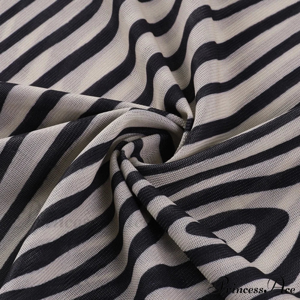 Pants Suit Sexy Costume Zebra Co-Ord Striped Tracksuit For Mesh + Set 2 T-Shirt Piece Long Autumn