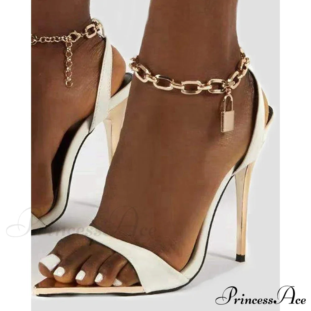 Party Ankle Chain Lock Decor Slingback High Heel Sandals Going Out Pointed Toe Thin Heeled