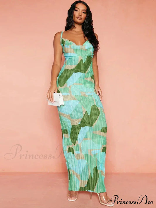 Party Club Evening Bodycon Long Maxi Dress Green / S