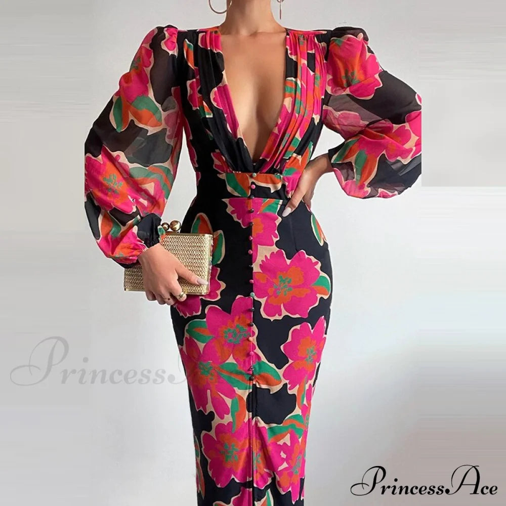 Party Slit - Design With And Elegant Gown Full-Length V-Neck Women’s Dress