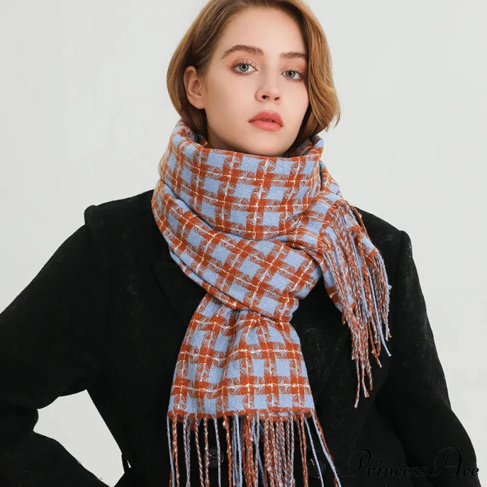 Pashmina Tassel Plaid Cashmere-Like Warm Shawl Scarf Scarfs-L