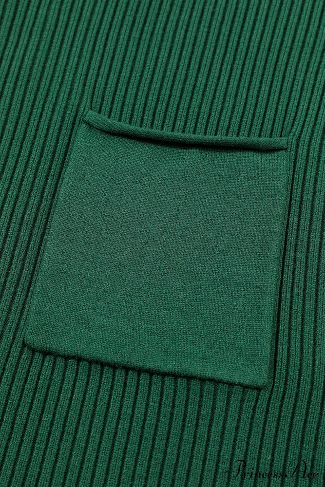 Patch Ribbed Knit Pocket Arm Black Brief Green Sweater Tops