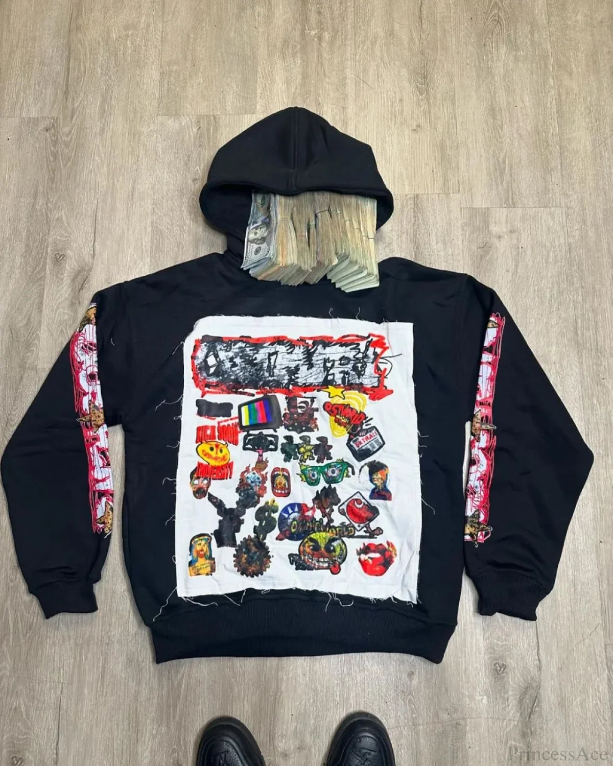 Patched Pullover Sweatshirt Hoodie