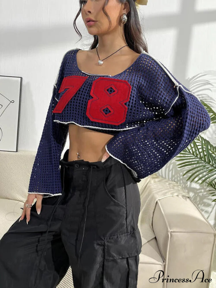 Patches Contrast Knit Cropped Top