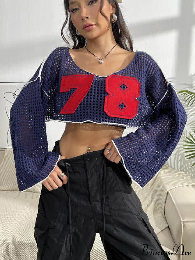 Patches Contrast Knit Cropped Top