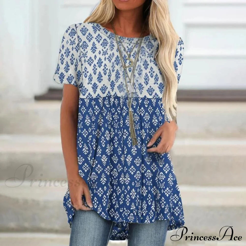 Casual Patchwork T-Shirt Blue best Best Sellings clothes Plus Size Sale tops Topseller