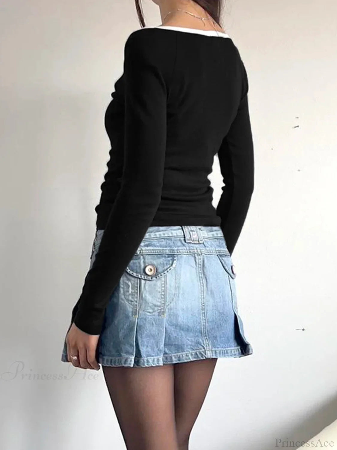 Patchwork Contrast Color Slim O-Neck Long Sleeve Knit Top knittop-250126