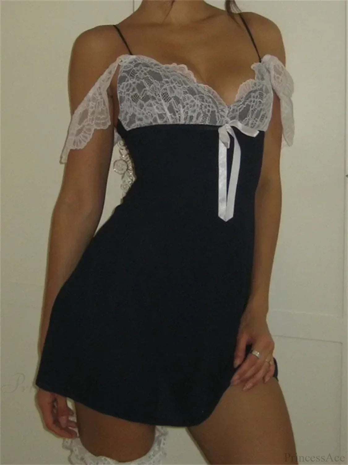 Patchwork Deep V-Neck Mini Dress minidress-250223