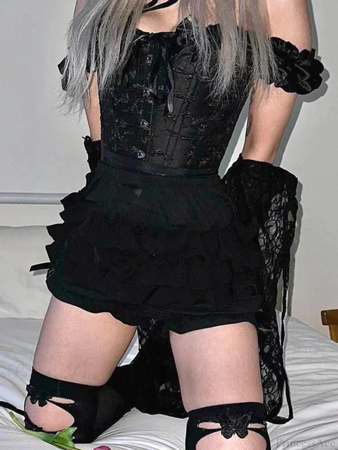 Patchwork Elevated Waist Skirt Black / S