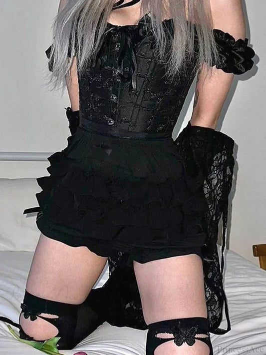 Patchwork Elevated Waist Skirt Black / S