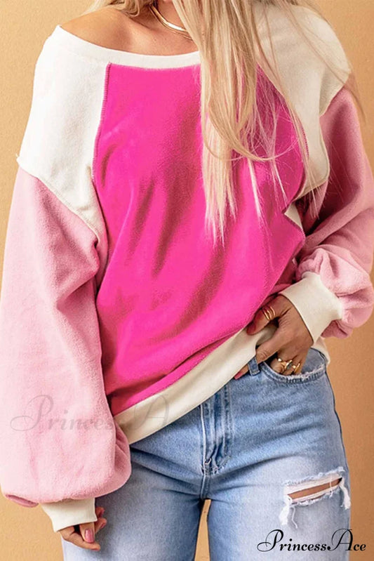 Patchwork Fleece Long Sleeve Sweatshirt Rose / M Sweatshirts