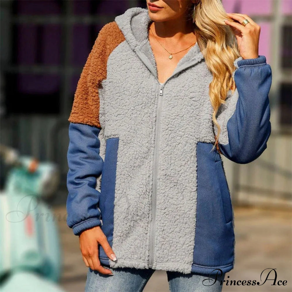 Casual Patchwork Hooded Coat Gray best Best Sellings cardigan cardigans clothes Sale tops Topseller