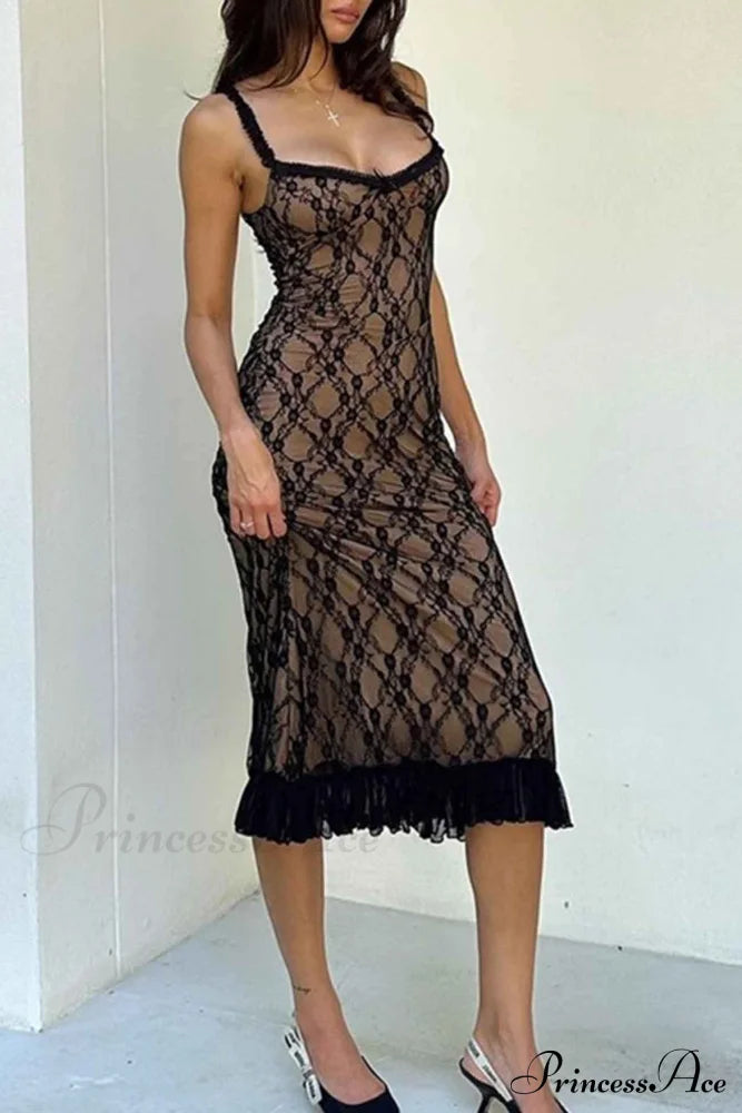 Patchwork Lace Cami Midi Dress Dresses