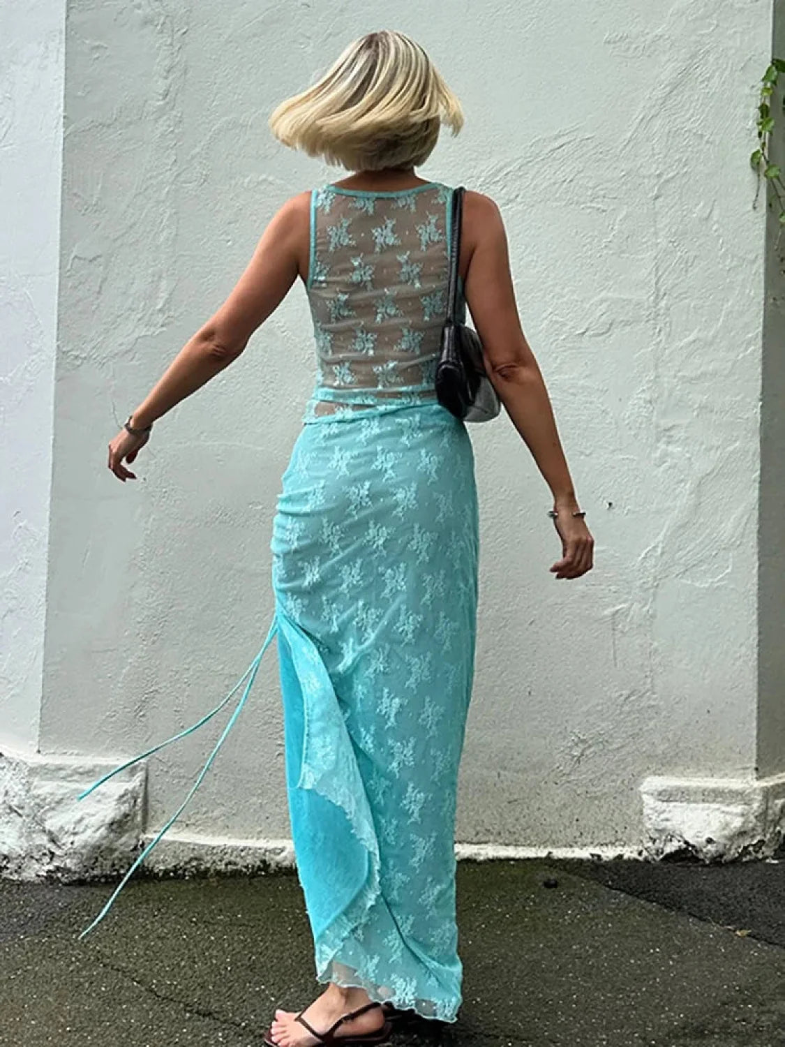 Patchwork Lace V-neck Skirt Vacation Dress vacationdress-250223