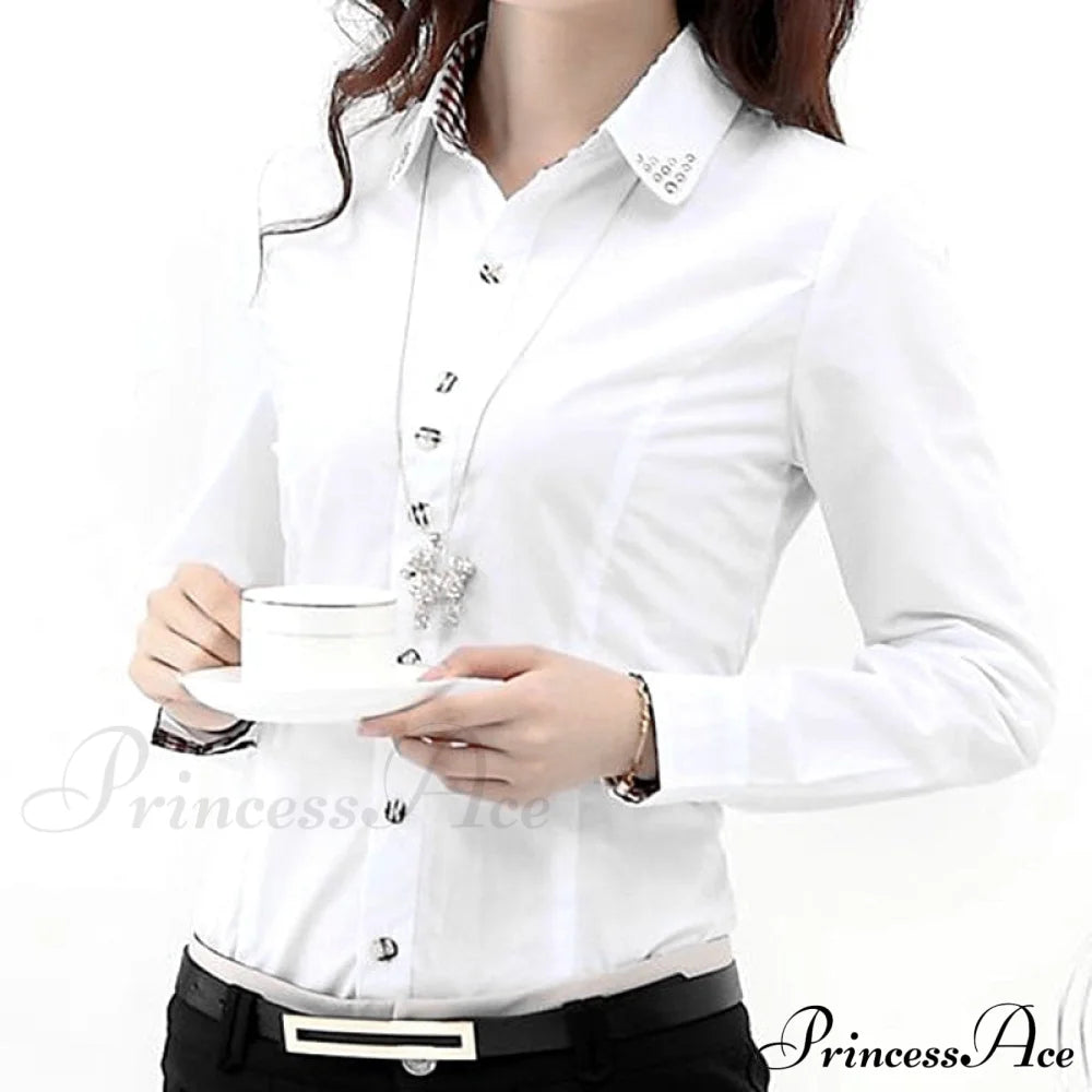 Patchwork Plaid Ladies Office Blouse Ivory / S