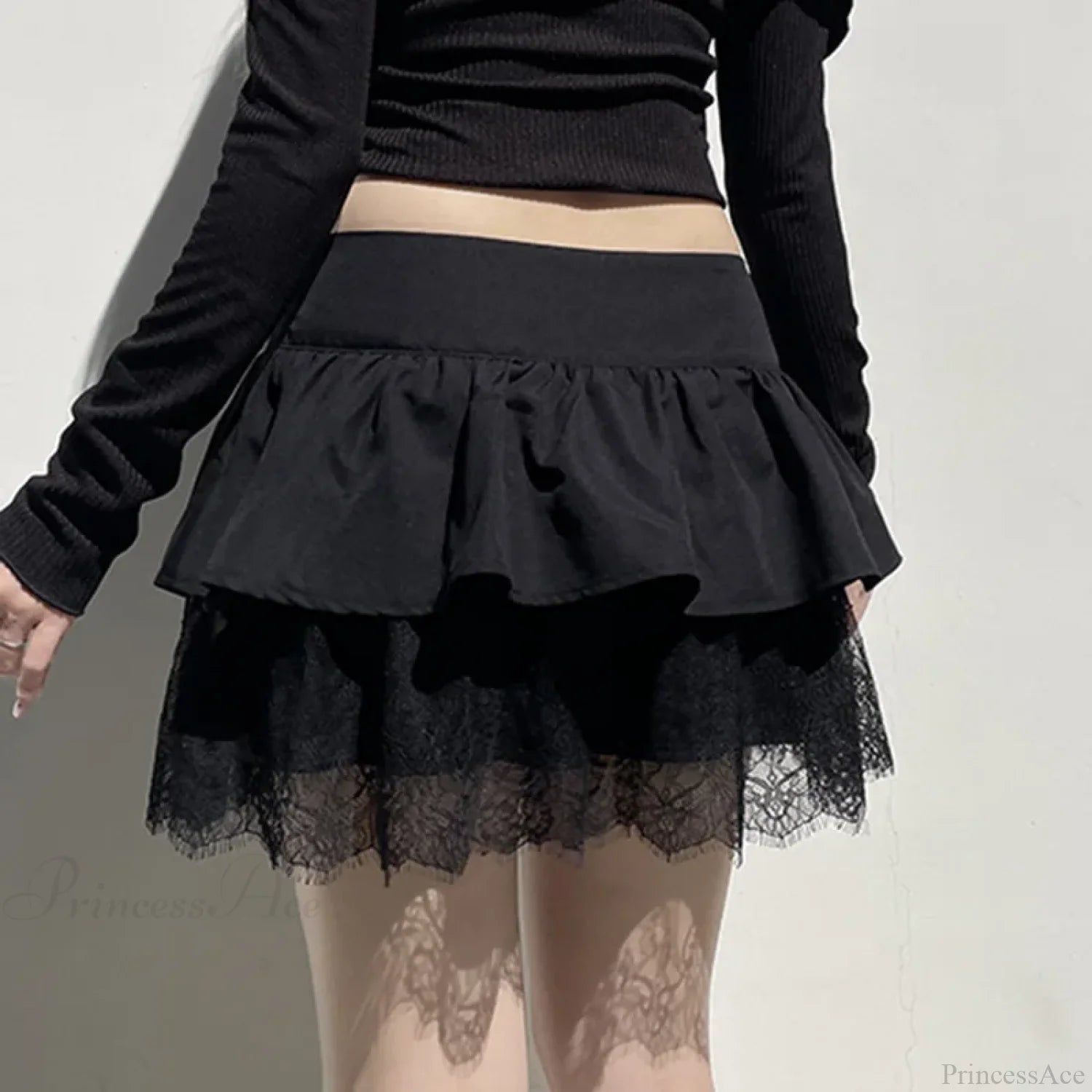 Patchwork Preppy Black Skirt skirts-250223