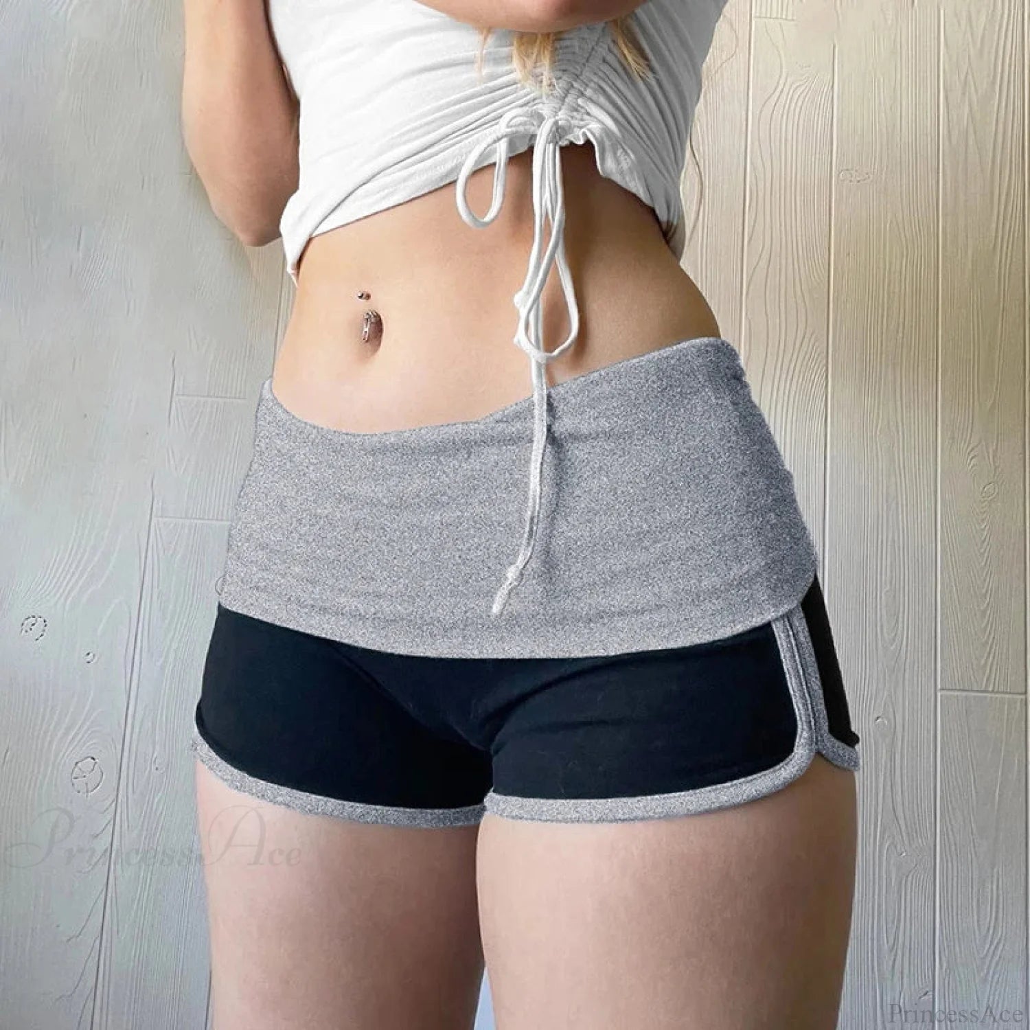 Patchwork Slim Low-Waist Short GRAY / S short-250223
