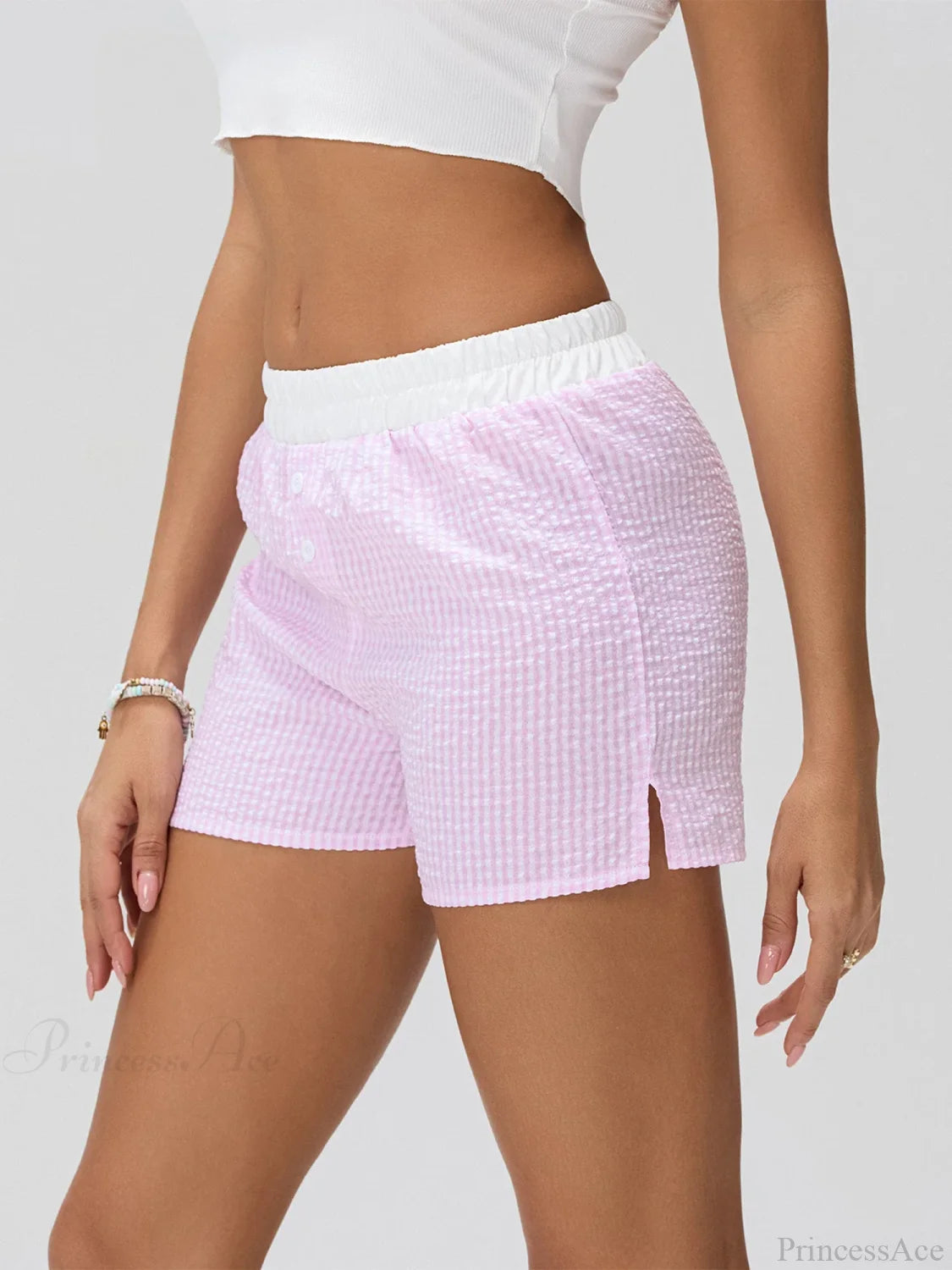 Patchwork Striped Elastic Waist Short short-250223