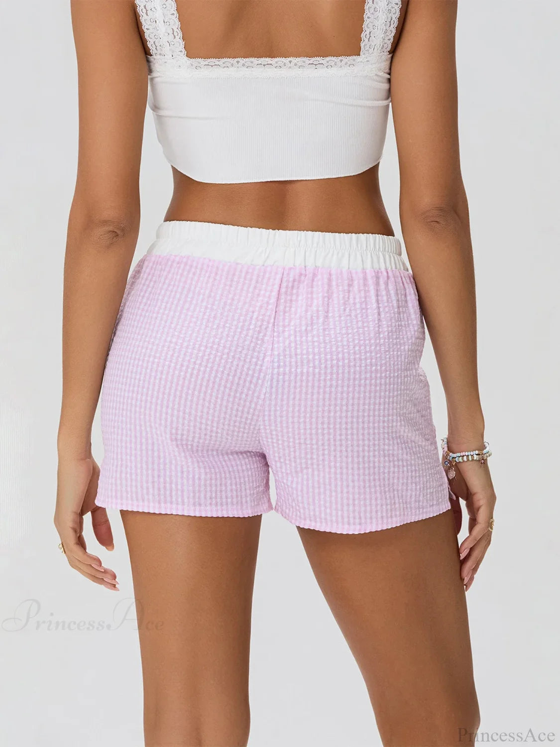 Patchwork Striped Elastic Waist Short short-250223
