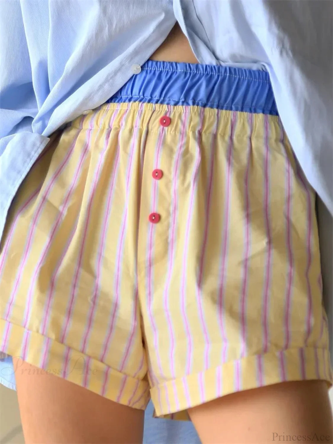 Patchwork Striped Elastic Waist Short beige / S short-250223