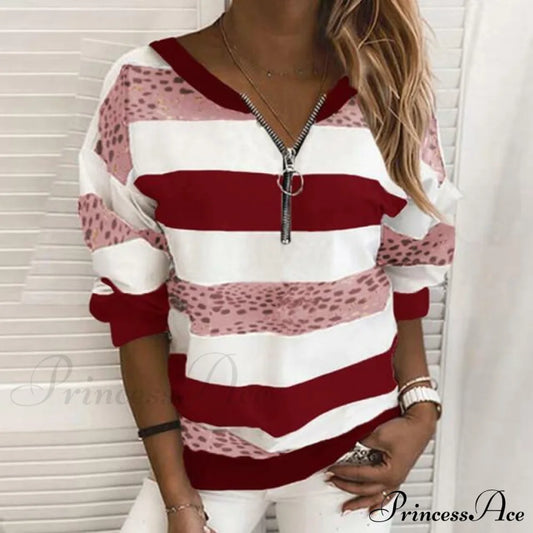 Elegant Patchwork Striped Shirt Red Best Sellings clothes Plus Size Sale tops Topseller