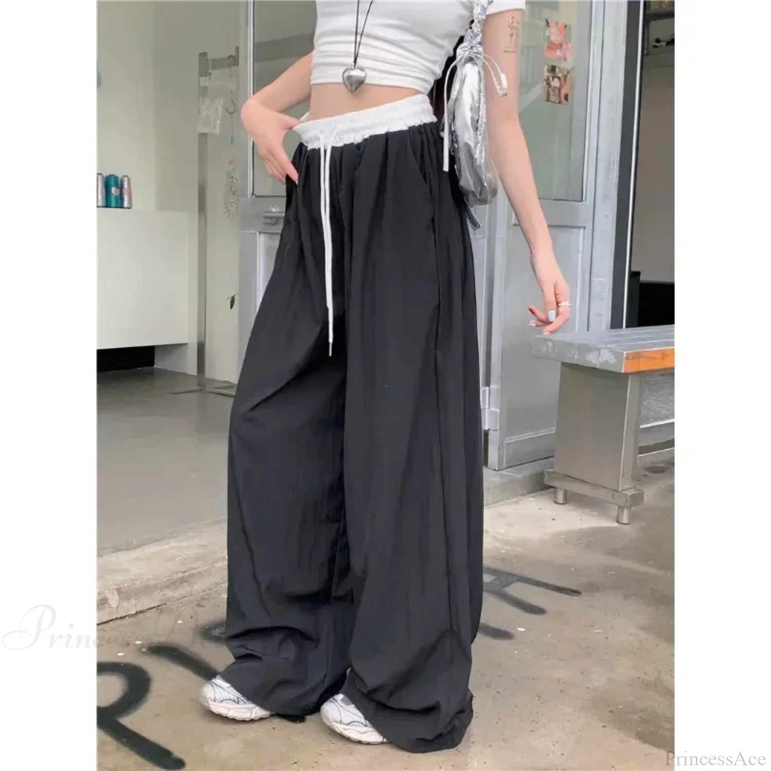 Patchwork Wide Leg Casual Drape Straight Pant pant-250223