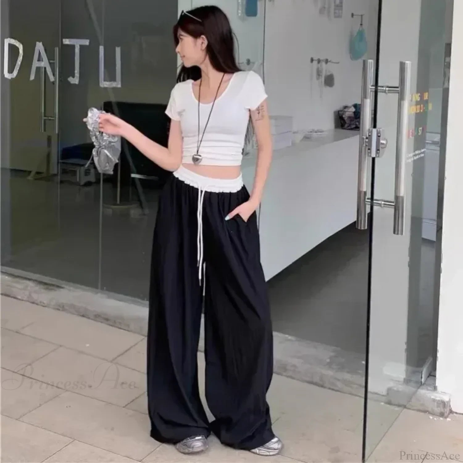 Patchwork Wide Leg Casual Drape Straight Pant pant-250223
