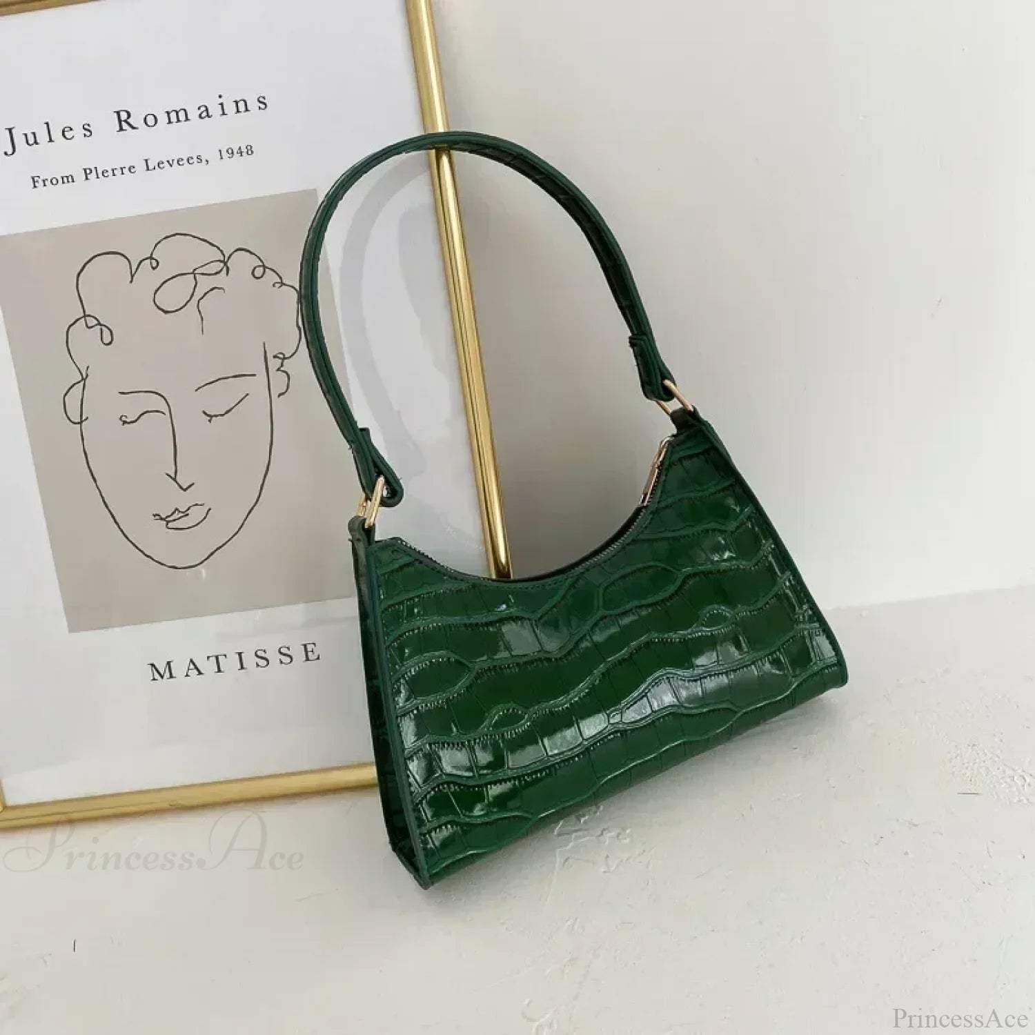 Patent Leather Versatile Fashion Shoulder Bag Green shoulder-250126