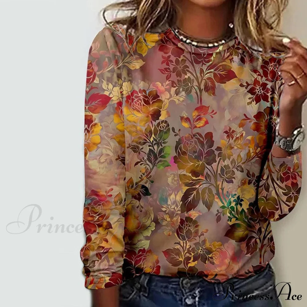 Pattern Flower Retro Tee Blouses