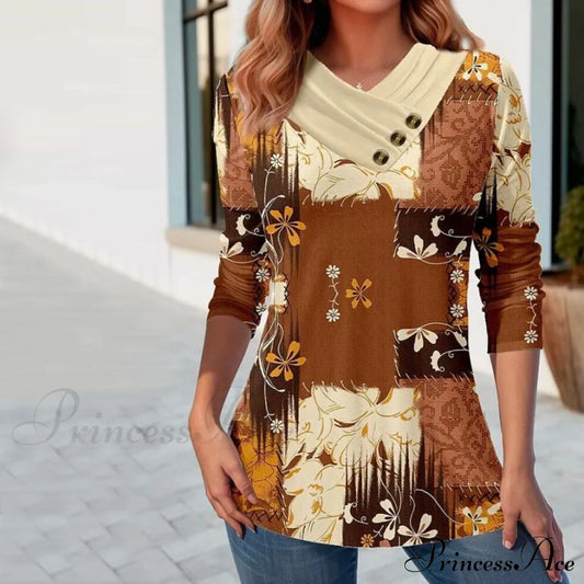 Pattern Flower Retro Top Blouses