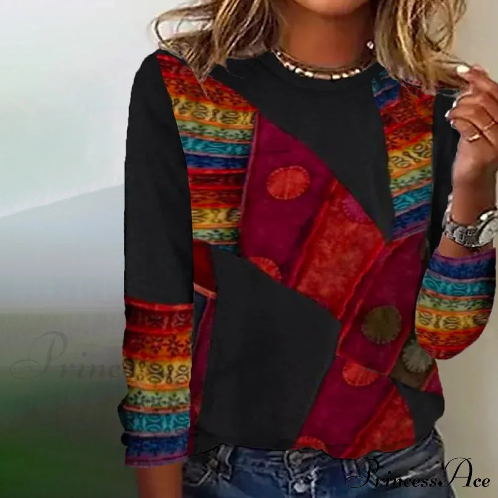 Patterned Bohemian Vintage T-Shirt Blouses