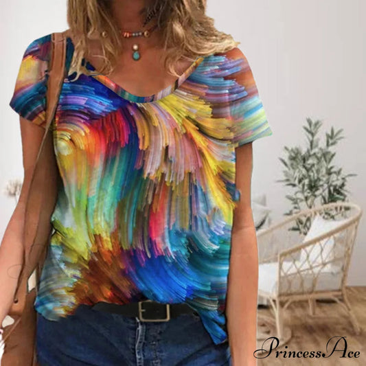 Patterned Casual Colorful Tee Blouses