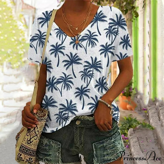 Beach Style Printed T-Shirt Blue best Best Sellings clothes Plus Size Sale tops Topseller