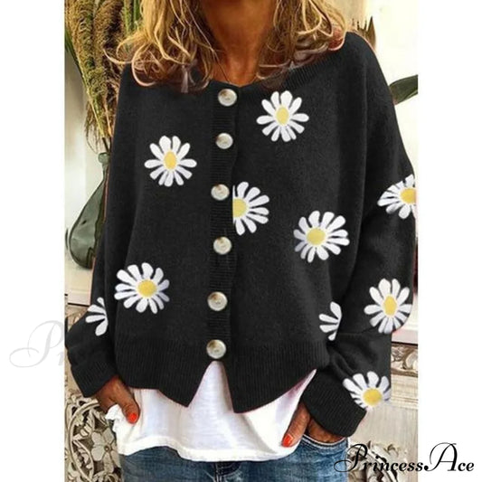 Elegant Casual Printed Knitted Coat Black also bought Best Sellings cardigan cardigans clothes Plus Size Sale tops Topseller