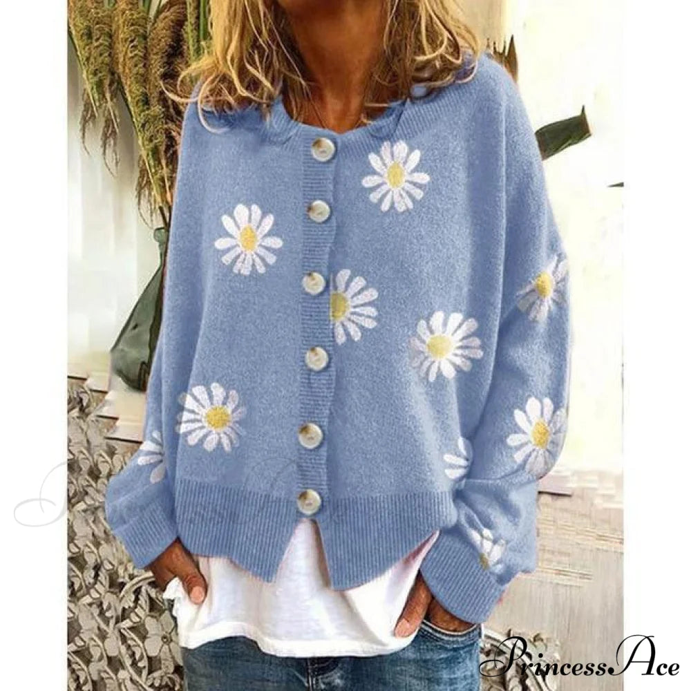 Elegant Casual Printed Knitted Coat Blue also bought Best Sellings cardigan cardigans clothes Plus Size Sale tops Topseller