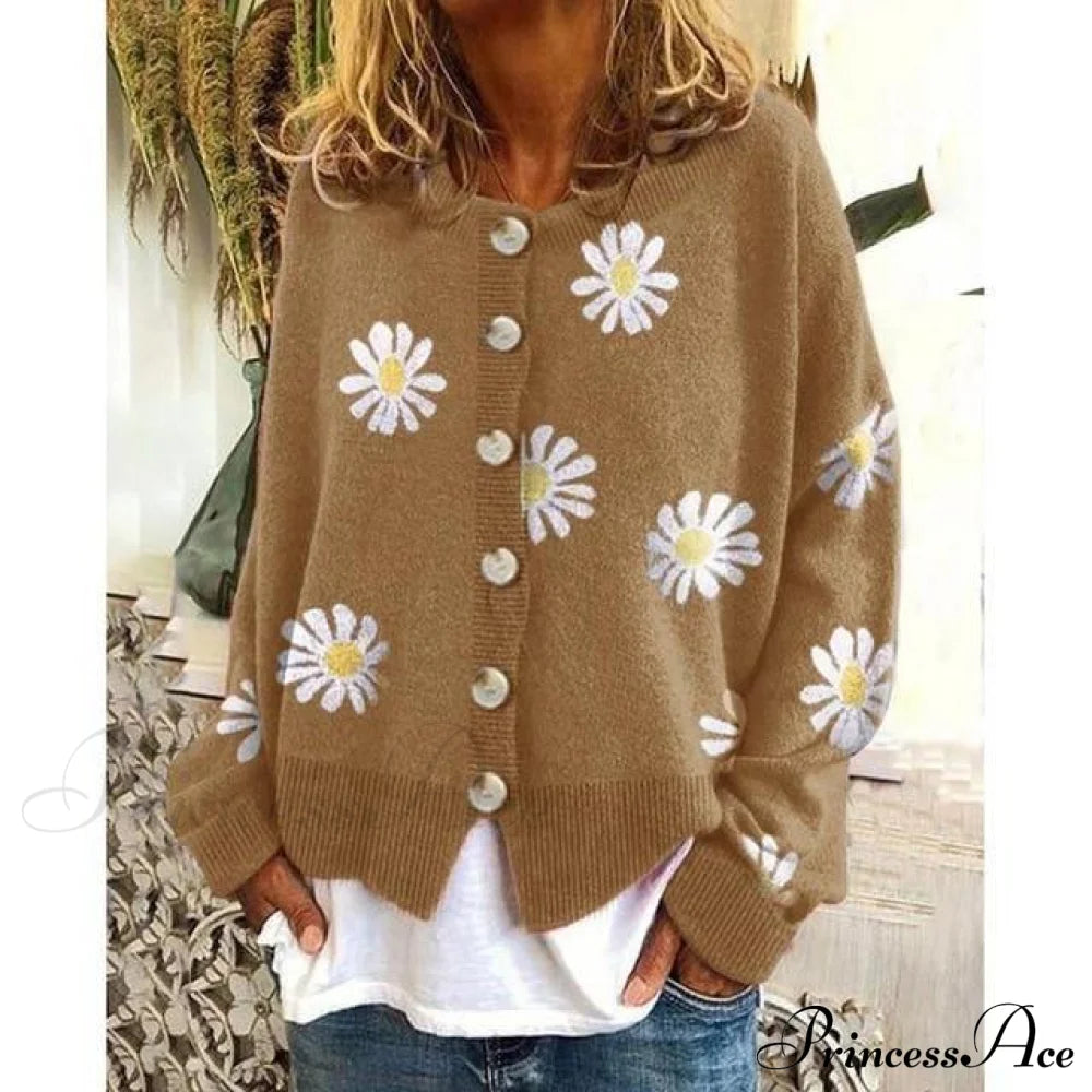 Elegant Casual Printed Knitted Coat Khaki also bought Best Sellings cardigan cardigans clothes Plus Size Sale tops Topseller