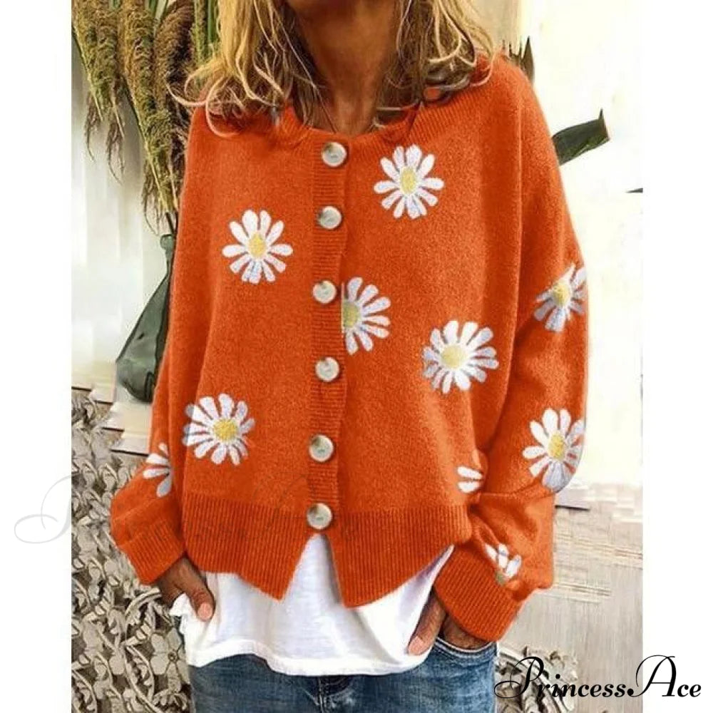 Elegant Casual Printed Knitted Coat Orange also bought Best Sellings cardigan cardigans clothes Plus Size Sale tops Topseller