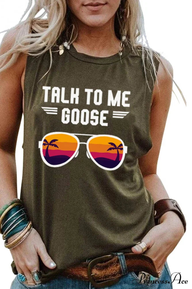 Patterned Goose Sleeveless T-Shirt Green / S Tees