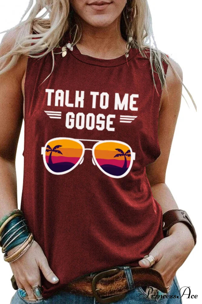 Patterned Goose Sleeveless T-Shirt Wine Red / S Tees