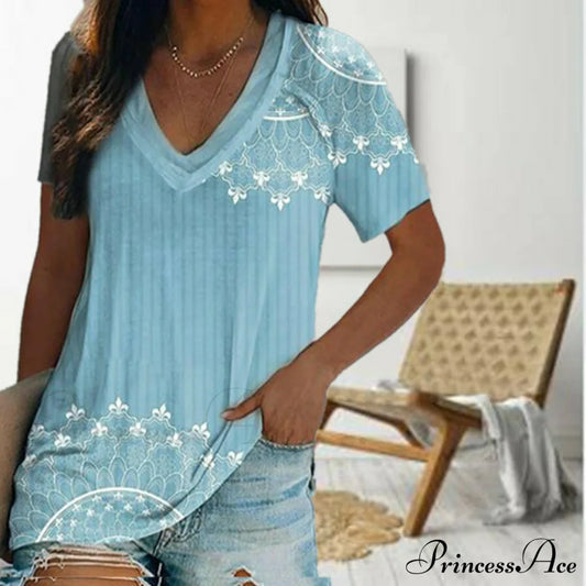 Vintage Printed Casual T-Shirt Blue Best Sellings clothes Plus Size Sale tops Topseller